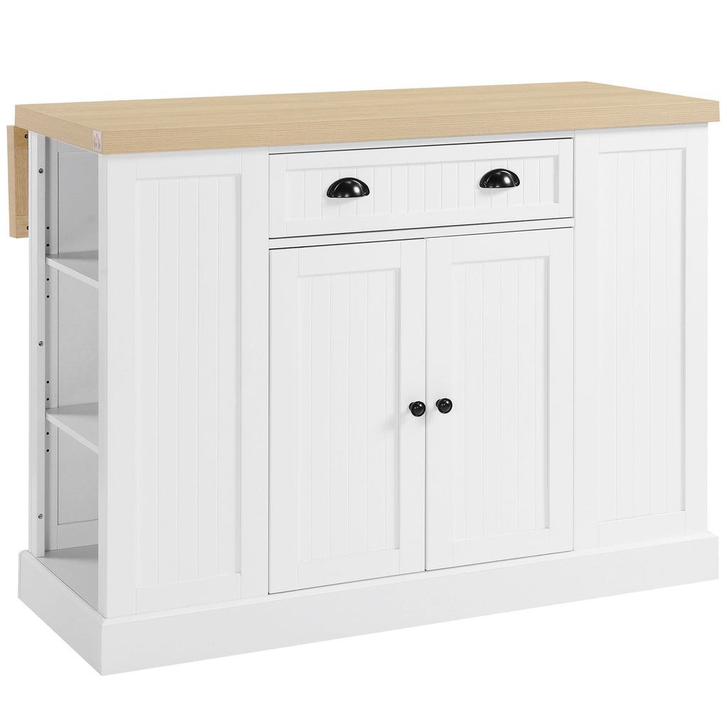 Kitchen Island Table Freestanding with Storage Cabinet Drop Leaf Adjustable Shelves White