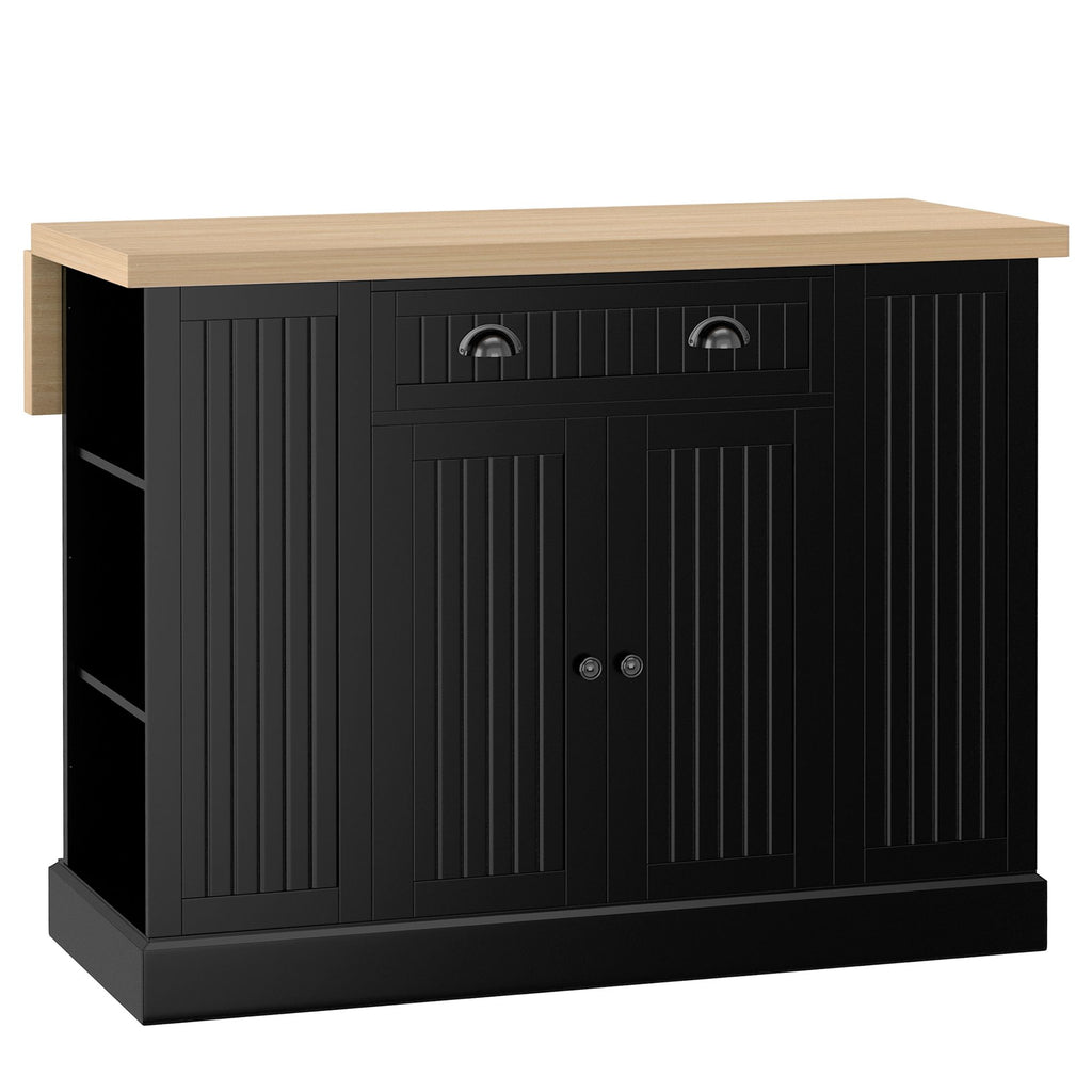 Kitchen Island Table Freestanding with Storage Drop Leaf Adjustable Shelves Drawer Black