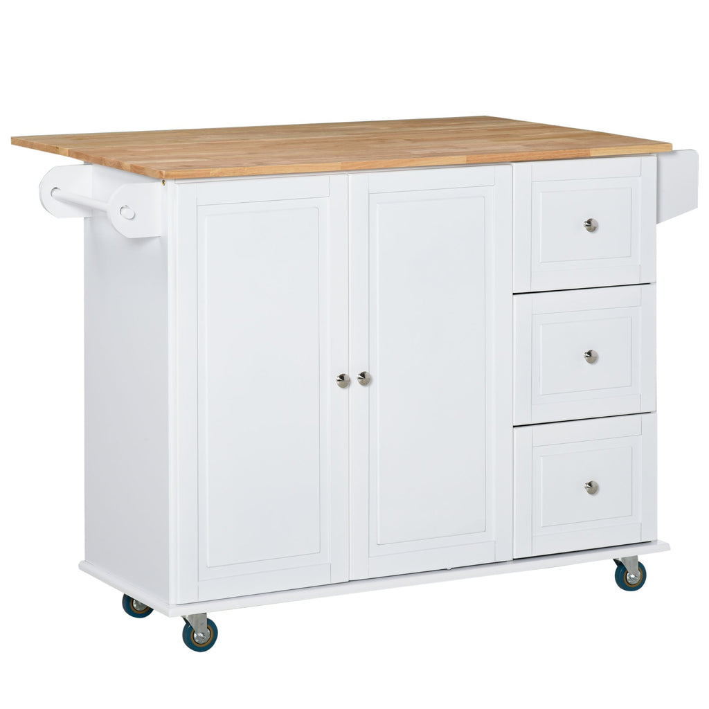 Kitchen Island, White, Wheels, Drop Leaf Top, Towel/Spice Rack, Drawers, Cabinet, Versatile Storage