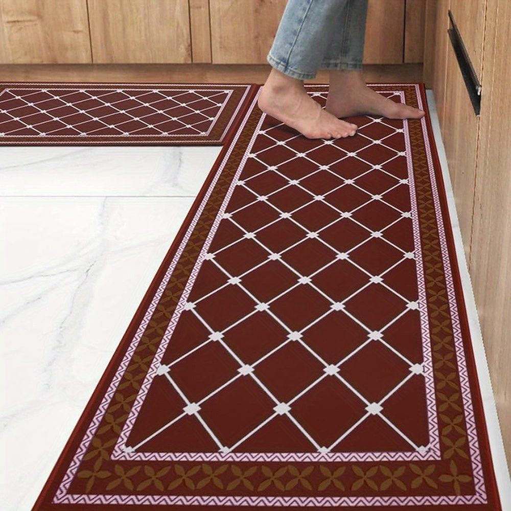 Kitchen Mat Cushioned Kitchen Rugs Non-Skid Waterproof Kitchen Mats and Rugs Comfort Standing Mat for Kitchen, Floor, Office, Sink, Laundry, 19.7 X 31.5'+19.7 X 47.2', Red