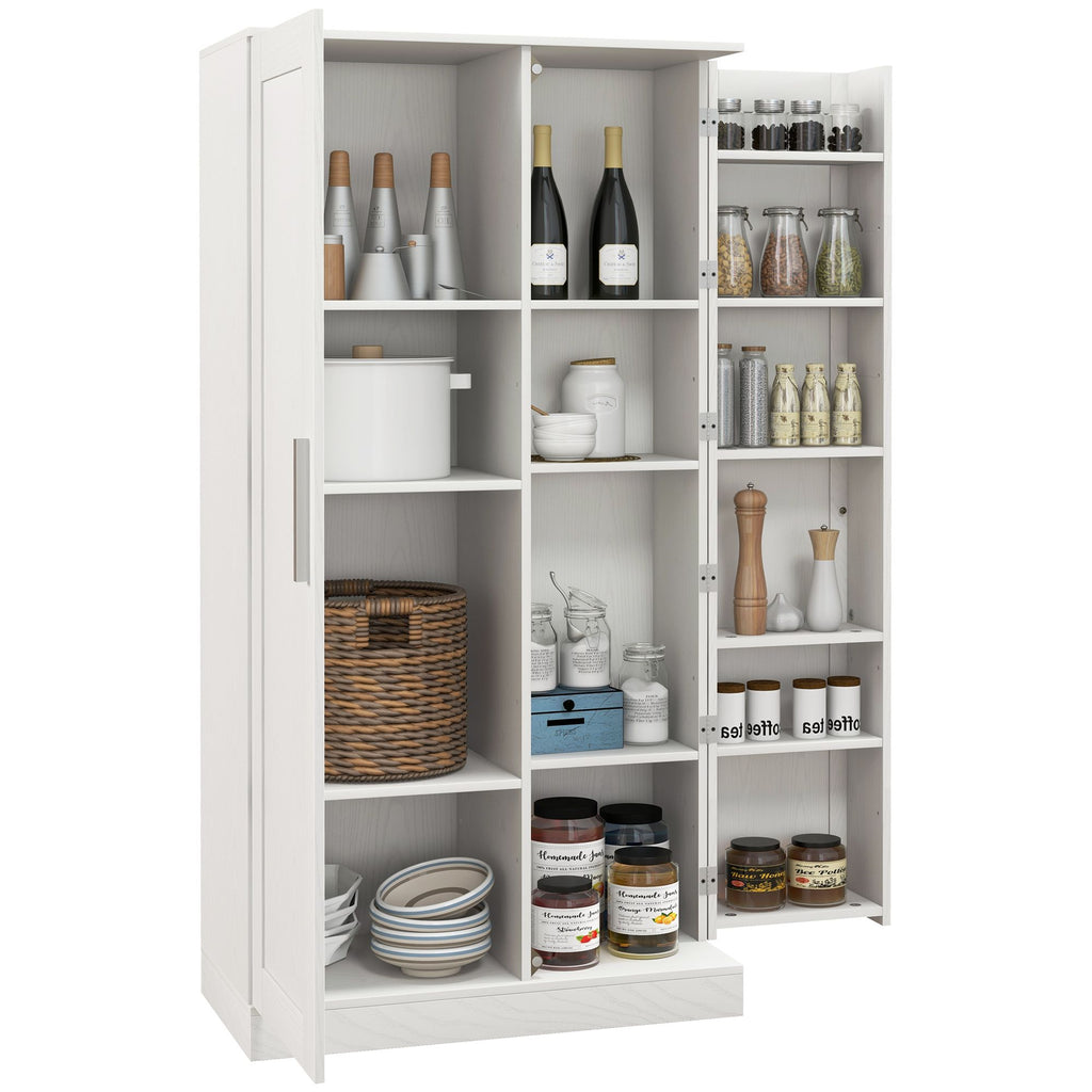 Kitchen Pantry, 14-Tier Freestanding Cupboard with 2 Doors, Adjustable Shelves for Dining Room & Bedroom, White