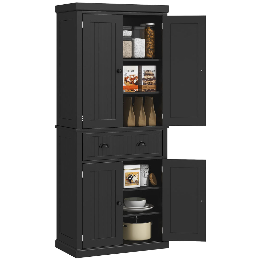 Kitchen Pantry Cabinet 72" Tall Storage Freestanding Cupboard Black Drawer Doors Shelves