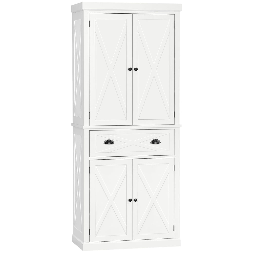 Kitchen Pantry Cabinet Freestanding with 4 Doors 6-Tiers White
