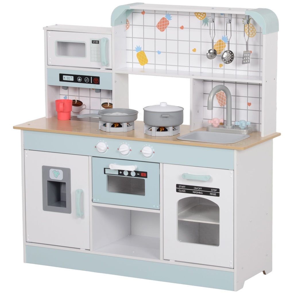 Kitchen Play Toy Set, Kids Play Kitchen Interactive Playset w/ 6 Pcs Accessories, Sound & Lights for Toddlers Ages 3+