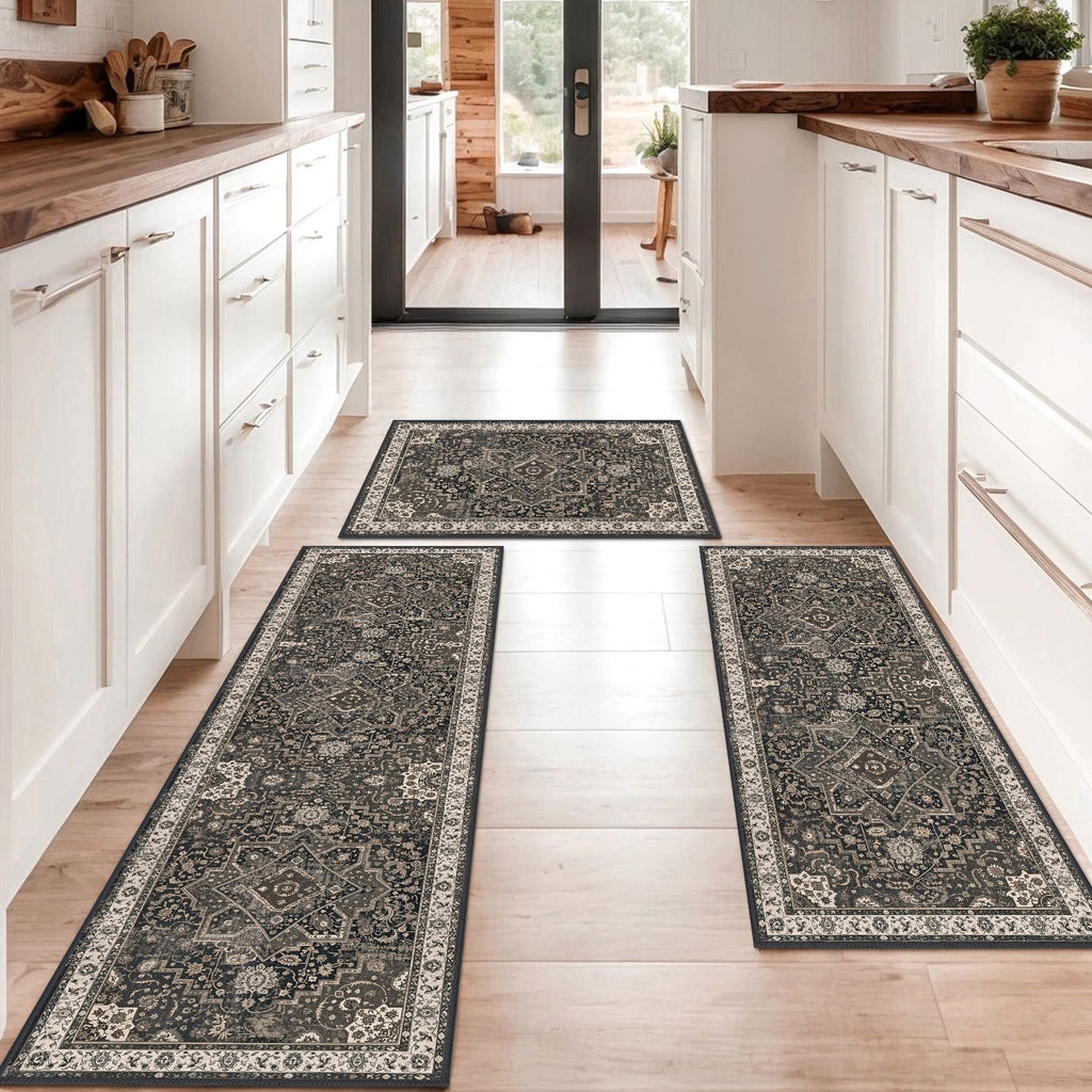 Kitchen Rug Sets of 3 Washable Boho Kitchen Rugs and Runner Carpets Non Slip Kitchen Area Rug for Laundry Room Entryway Hallway