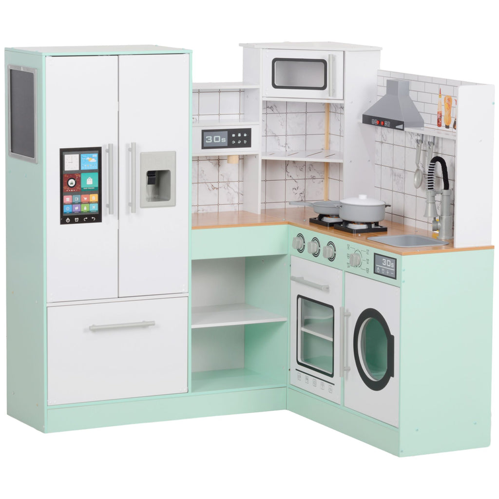 Kitchen Set of Toy, Corner Kids Kitchen Playset w/ 4Pcs Cookware Accessories, Sound & Lights for Toddlers Ages 3+