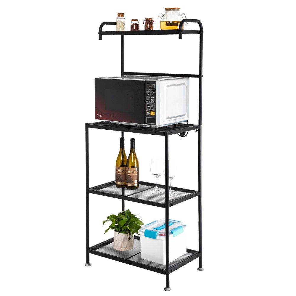 Kitchen Shelf,4-Tier Metal Baker's Rack Organizer Stand Shelf Kitchen Microwave Cart Storage Countertop Dorm Microwave Stand Kitchen Storage Shelving for Kitchen,Black RT