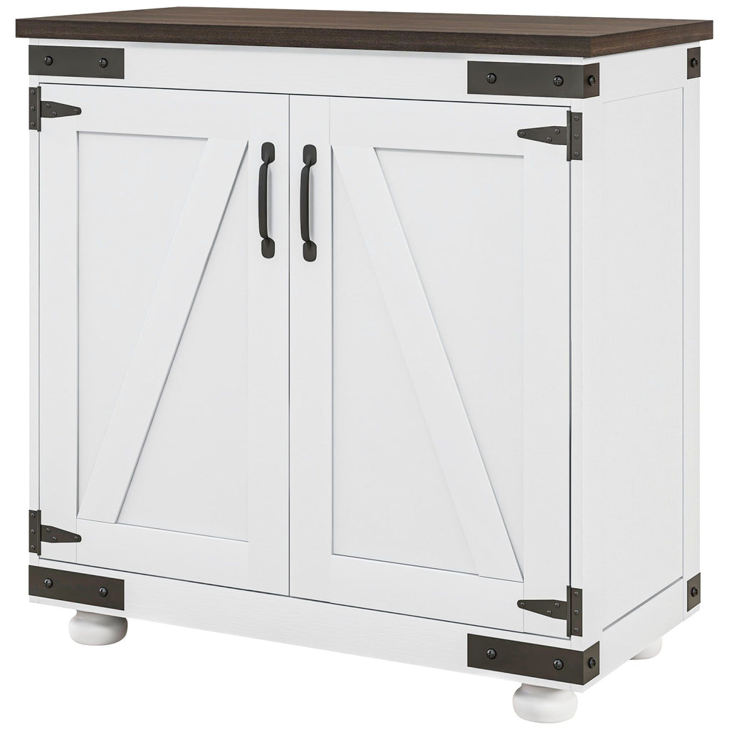 Kitchen Sideboard, Buffet Cabinet with Barn Door, Adjustable Shelf, Distressed White and Brown