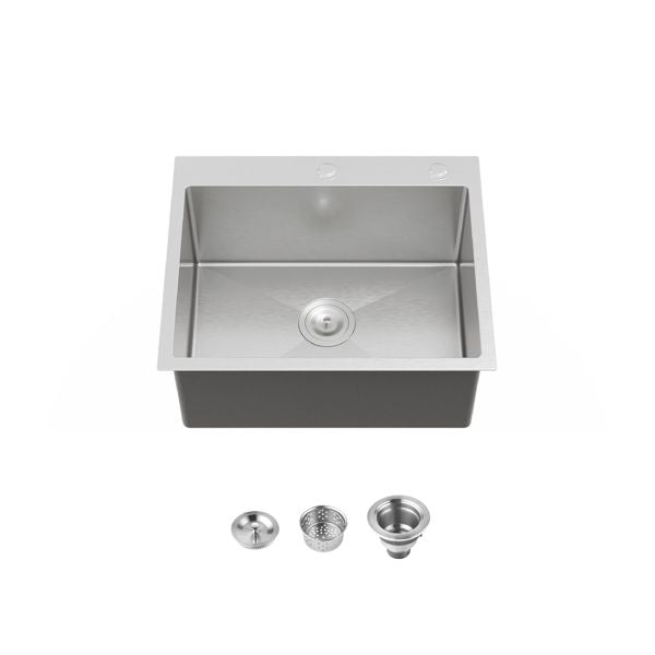Kitchen Sink, 23″x19″ Single Bowl, Overmount Handmade Sink in Dark Gray, with US Standard Drain and Hook[Unable to ship on weekends,usps/fedex]