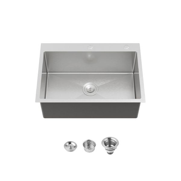 Kitchen Sink, 27″x19″ Single Bowl, Overmount Handmade Sink in Dark Gray, with US Standard Drain and Hook[Unable to ship on weekends,usps/fedex]