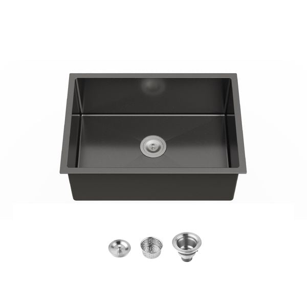 Kitchen Sink, 27″x19″ Single Bowl, Undermount Handmade Sink in Black, with US Standard Drain and Hook[Unable to ship on weekends,usps/fedex]