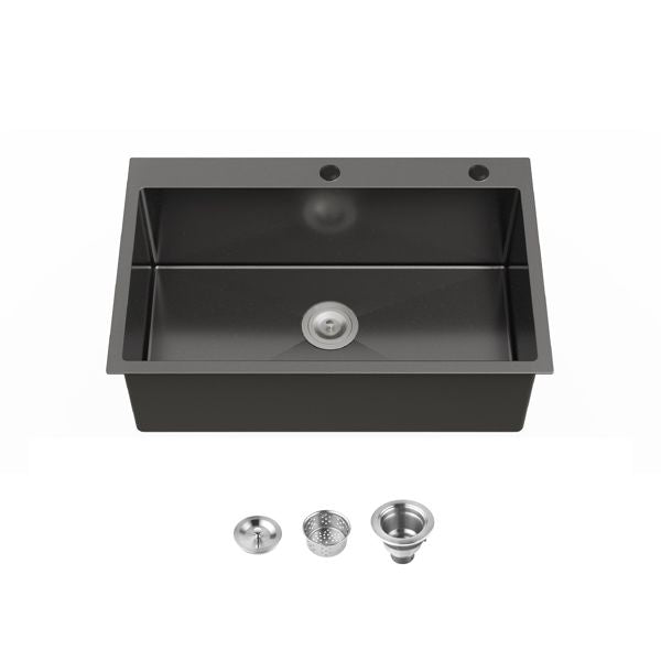 Kitchen Sink, 30″x19″ Single Bowl, Overmount Handmade Sink in Black, with US Standard Drain and Hook[Unable to ship on weekends,usps/fedex]