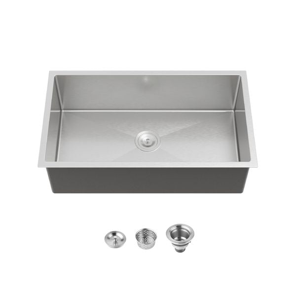 Kitchen Sink, 33″x19″ Drop In Single Bowl, Undermount Handmade Sink in Brushed Nickel, with US Standard Drain and Hook[Unable to ship on weekends,usps/fedex]