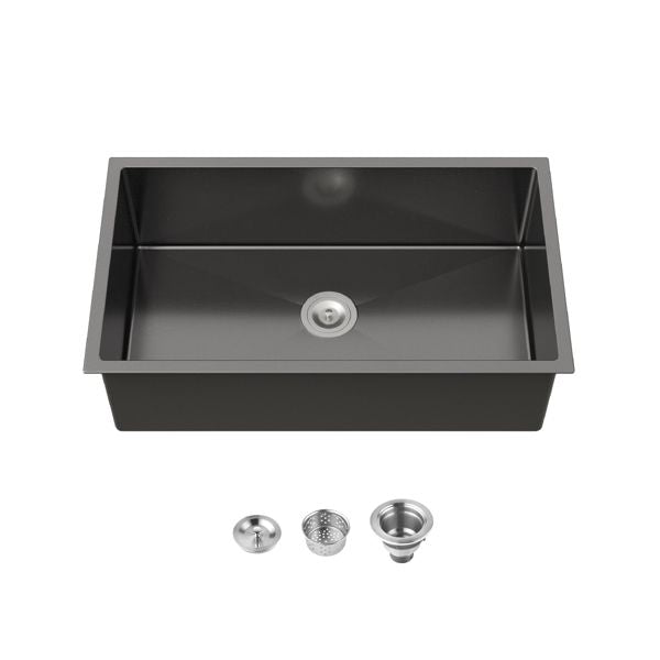 Kitchen Sink, 33″x19″ Single Bowl, Undermount Handmade Sink in Black, with US Standard Drain and Hook[Unable to ship on weekends,usps/fedex]