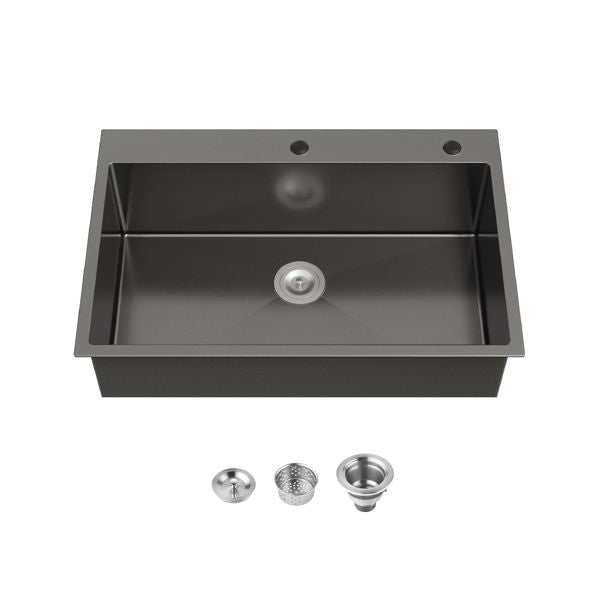 Kitchen Sink, 33″x22″ Single Bowl, Overmount Handmade Sink in Black, with US Standard Drain and Hook[Unable to ship on weekends,usps/fedex]