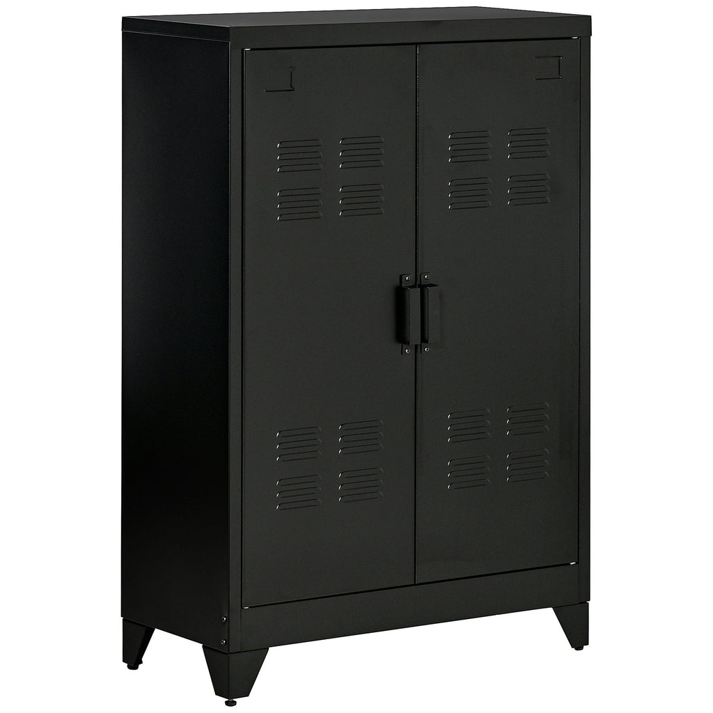 Kitchen Storage Cabinet Organizer, Kitchen Coffee Bar with Doors and Adjustable Shelves for Living Room, Black