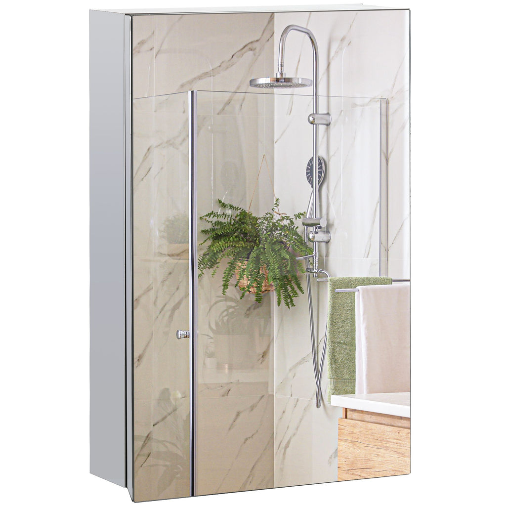 Mirrored Medicine Cabinet Wall Mounted 3-Tier Storage Shelves Hinged Door Silver
