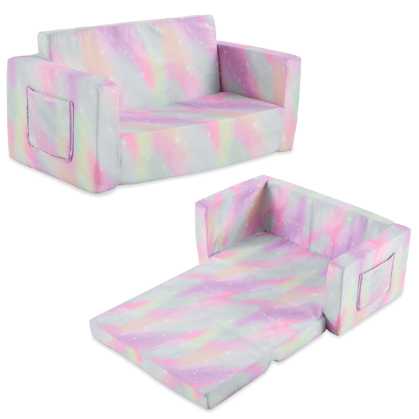 KS-Series All-Sponge Kids Double Foldable Sofa Bed Spray-Print Slant Peach Fabric