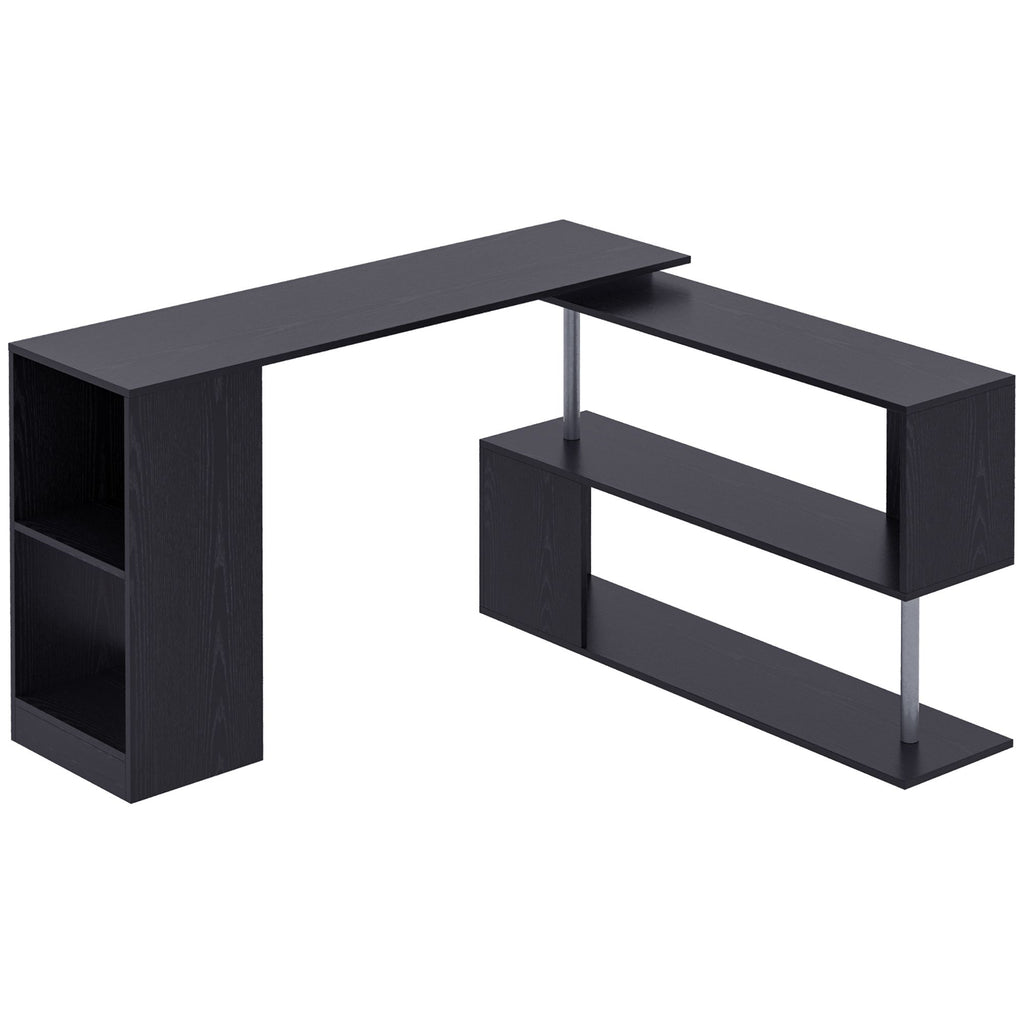 L-Shaped Desk 55" 360° Rotating Black Corner Computer Workstation with Storage