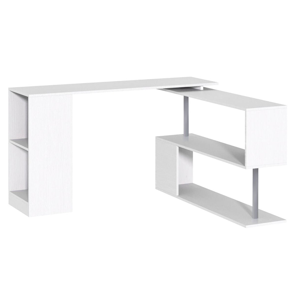 L-Shaped Desk 55" 360° Rotating White Corner Computer Workstation with Storage