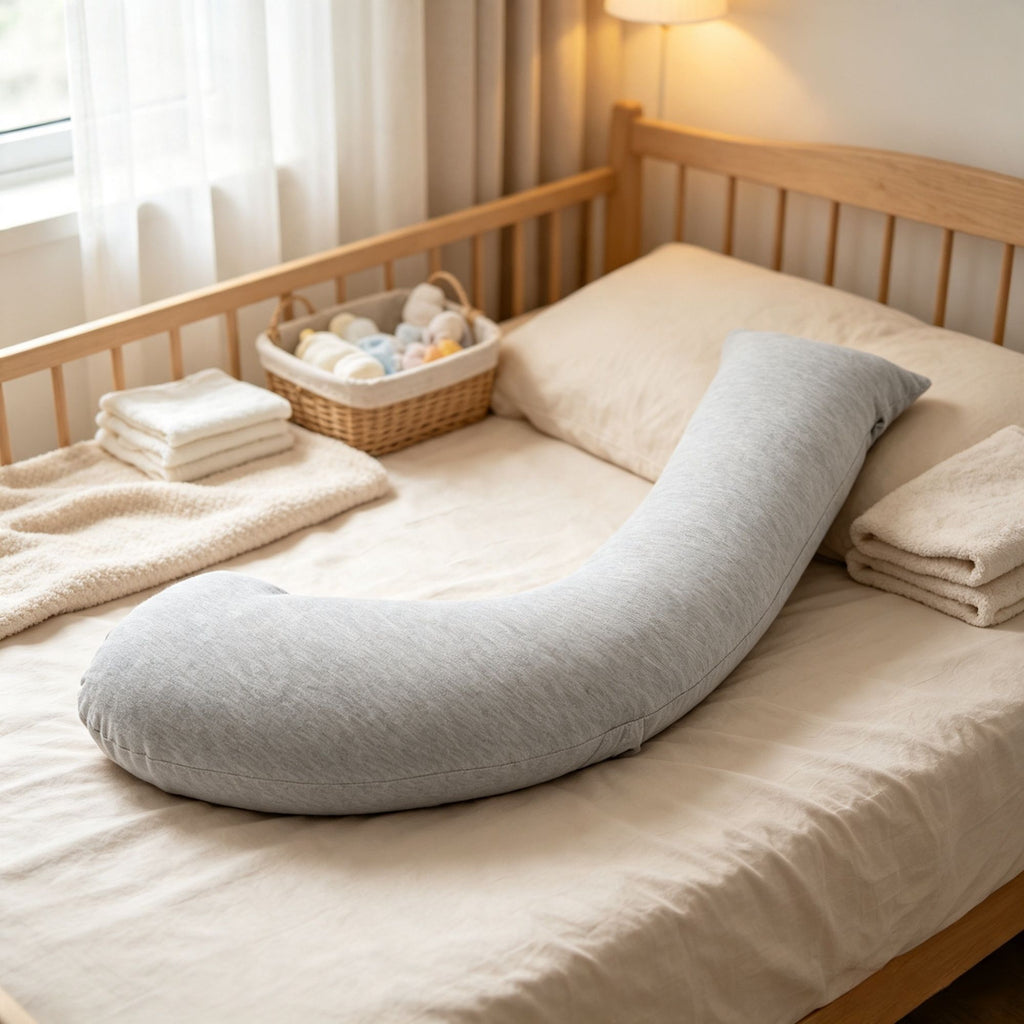 L-Shaped Pregnancy Body Pillow for Side Sleeping, Soft Maternity Pillow with Washable Jersey Cover for Head, Neck & Belly Support