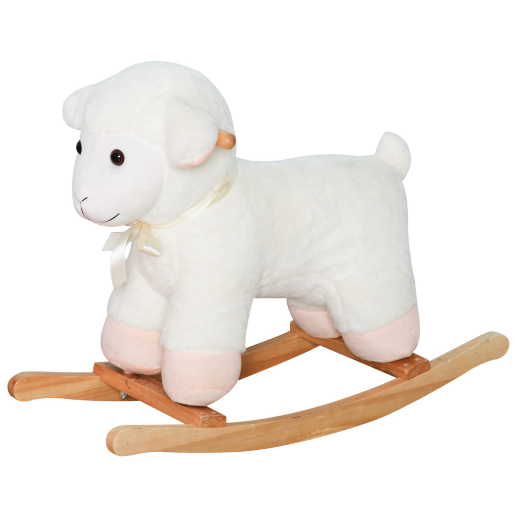 Lamb Rocking Horse, Plush Animal Rocking Horse, Wooden, White, Ride on Toy for 1 year old Boys & Girls