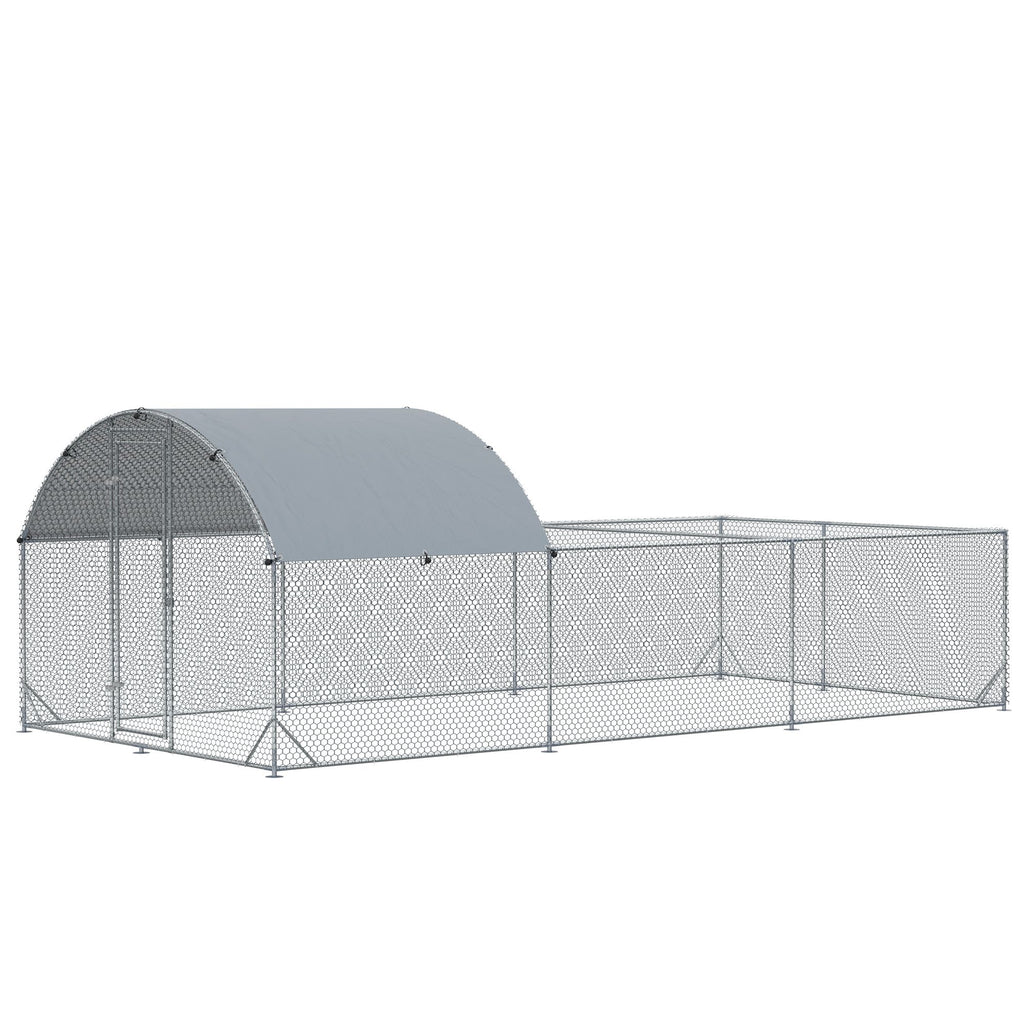 Large Chicken Coop 18.7ft with Waterproof Cover Walk-in Chicken Run Silver