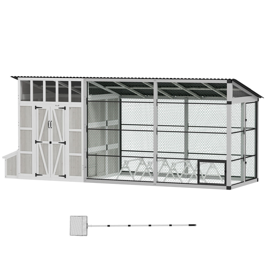 Large Chicken Coop for 10-15 Hens, Walk-in Outdoor Chicken House with Run, Nesting Box, Waterproof Roof, Perches