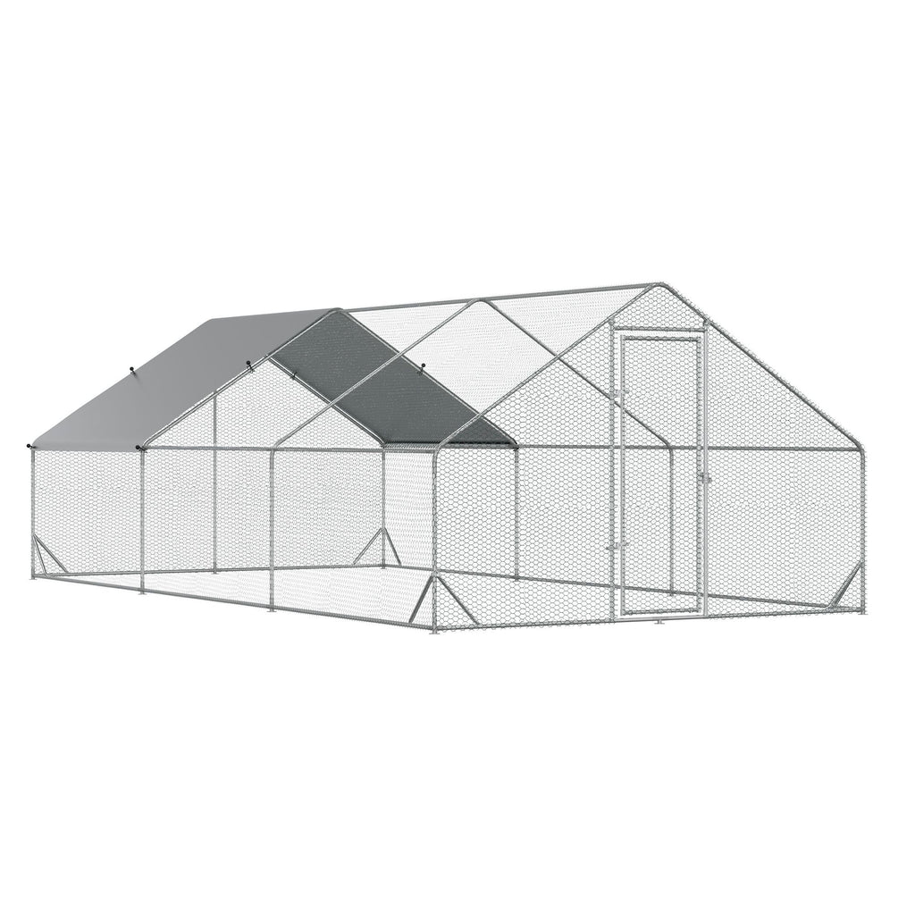 Large Chicken Coop Galvanized Metal 10x20 Hen House Outdoor Playpen Silver