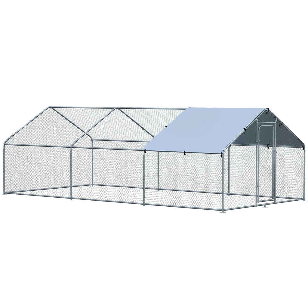 Large Chicken Coop Metal Chicken Run with Waterproof and Anti-UV Cover, Spire Shaped Walk-in Fence Cage Hen House for Outdoor and Yard Farm Use, 1.3" Tube Diameter, 9.8' x 19.7' x 6.4'