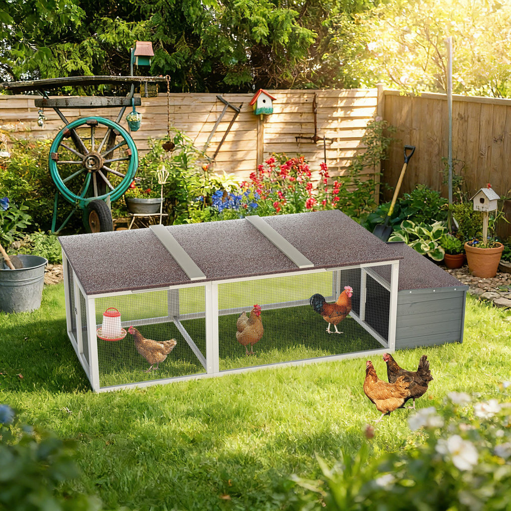 Large Chicken Coop with Run, 20.93 Sq Ft Outdoor Poultry Cage, Weatherproof Asphalt Roof, Wooden Hen House with Nesting Box & Secure Lock for Backyard Use