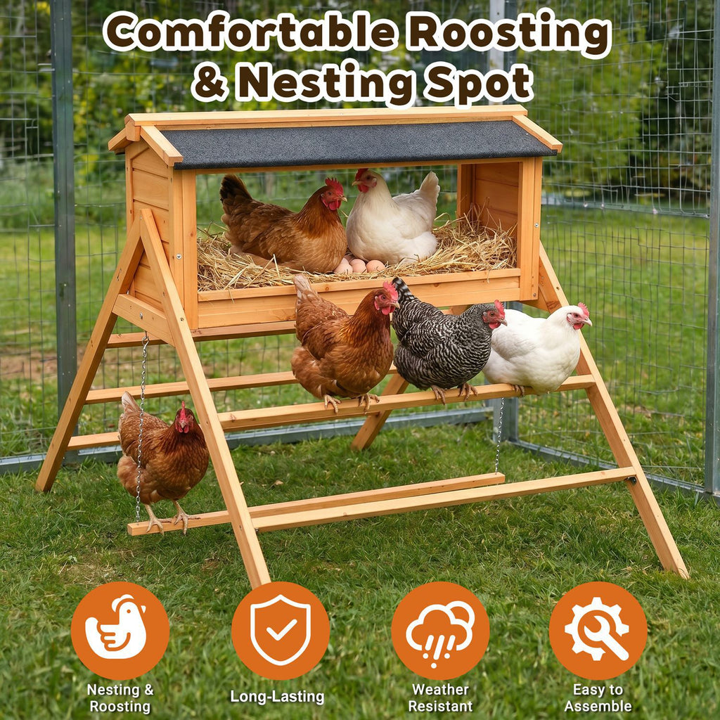 Large Chicken Coop with Upgraded Perches, Wooden Outdoor Chicken Cage with Large Nesting Box, Weatherproof Open Asphalt Roof for quick installation, Duck House, Rabbit Hutch