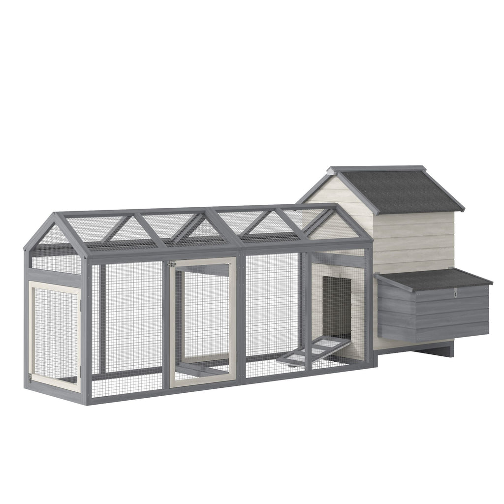 Large Chicken Coop Wooden Poultry Hen House Rabbit Hutch Backyard with Double Run Nesting Box Gray