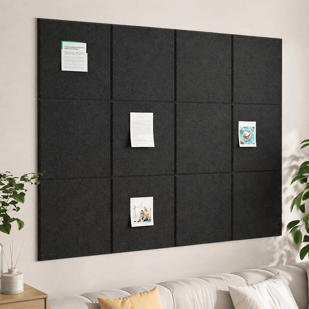 Large Cork BoardforWall 48"x36" Self Adhesive Bulletin Pin Board, 12 Pack Felt Wall Tiles, Black