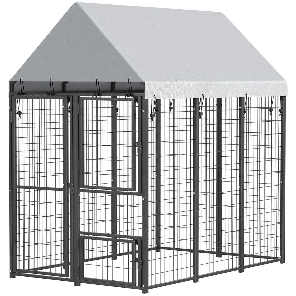 Large Dog Kennel Outdoor with Roof, 3 Doors, Expandable Heavy Duty Dog Kennel Dog Run for All Breed Sizes, 6' x 4' x 6'