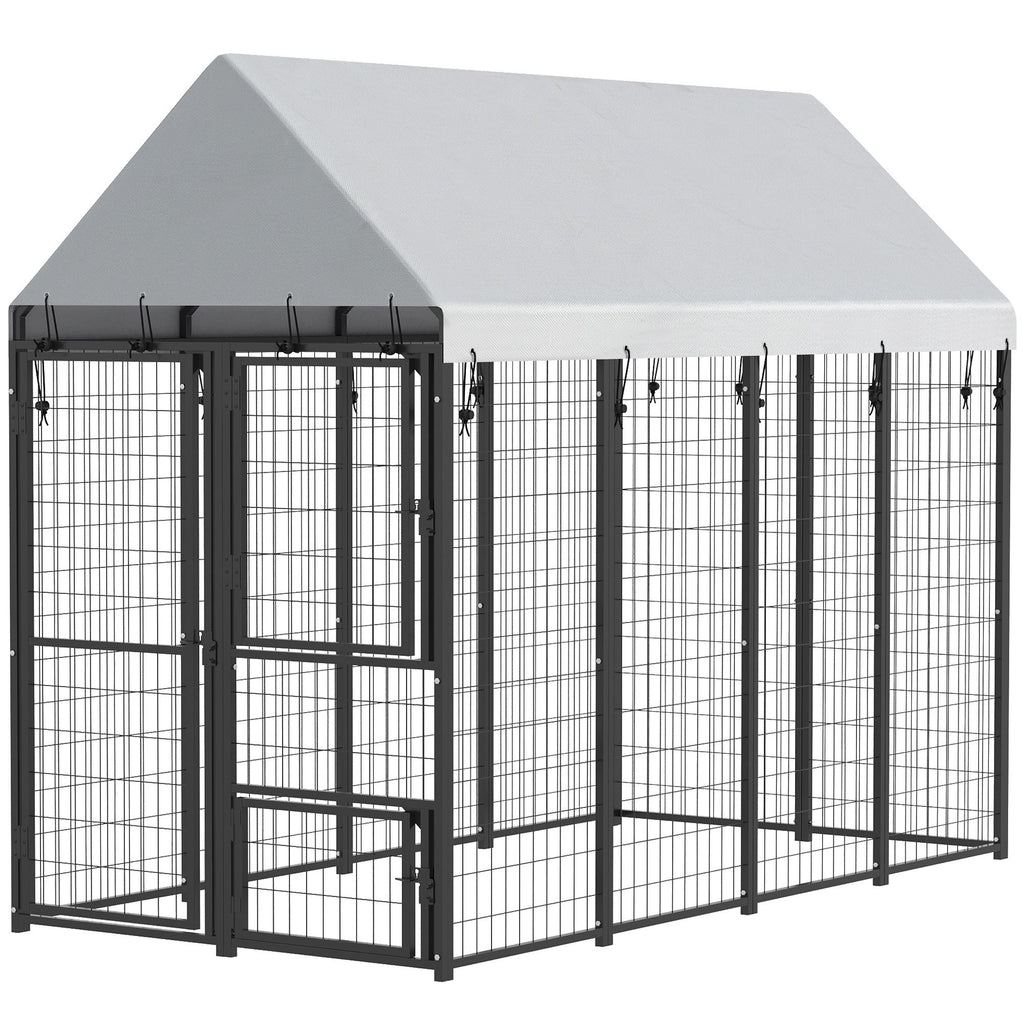 Large Dog Kennel Outdoor with Roof, 3 Doors, Expandable Heavy Duty Dog Kennel Dog Run for All Breed Sizes, 8' x 4' x 6'
