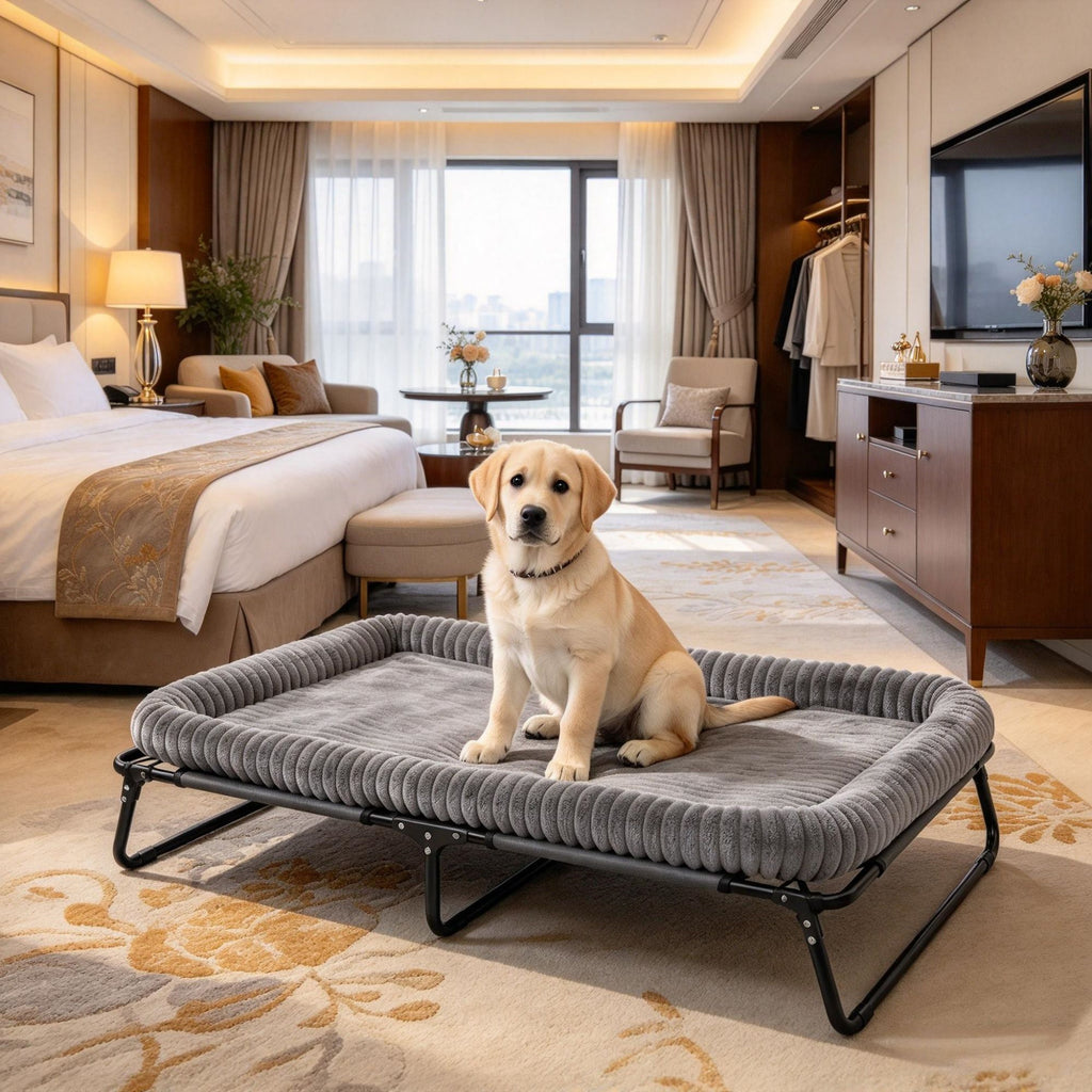 Large Elevated Dog Bed, Raised Outdoor Pet Cot with Removable Pad, Portable Metal Frame for XL Breeds