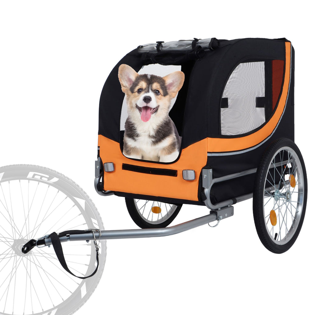 Large Folding Bike Trailer for Dogs 66LB Capacity All-Terrain Pet Carrier, Durable Steel Frame for Cycling, Jogging, Camping & Outdoor Adventures, Black- Orange