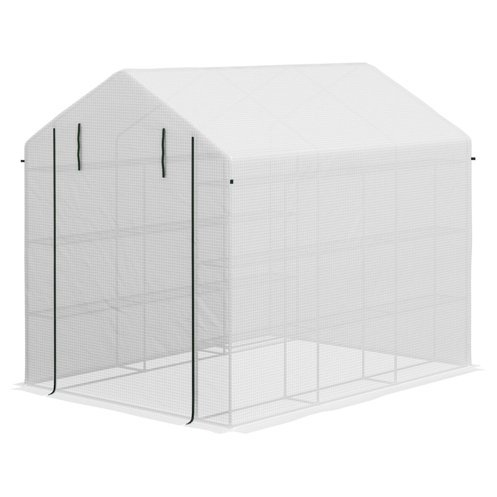 Large Walk-in Greenhouse: White with Shelving, PE Cover & Roll-Up Door for Garden & Outdoor Use|