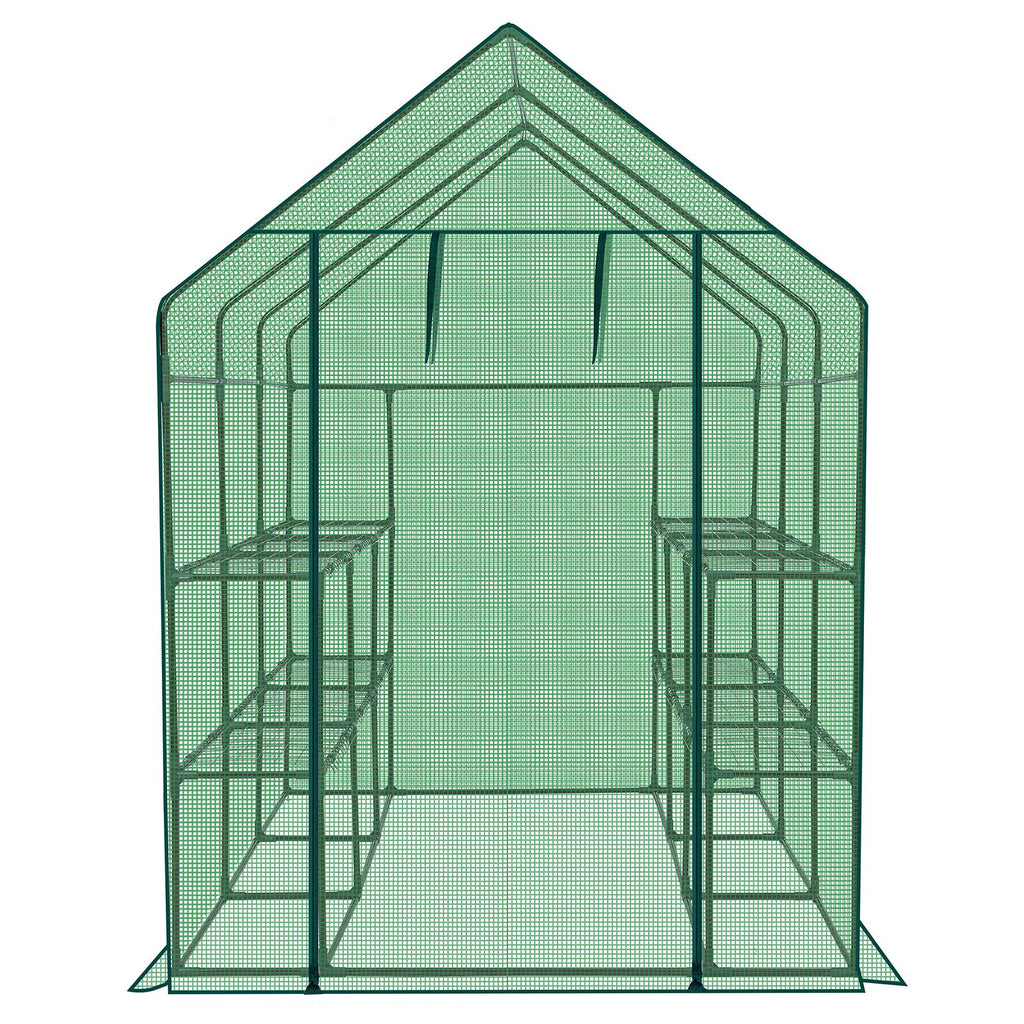 Large Walk-in Greenhouse with PE Cover & Side Windows, 12-Shelf Indoor Outdoor Portable Greenhouse for Garden Backyard, 56 x 85 x 77", Green
