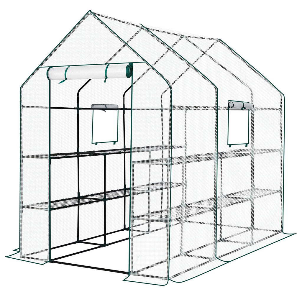 Large Walk-in Greenhouse with PE Cover & Side Windows, 12-Shelf Indoor Outdoor Portable Greenhouse for Garden Backyard, 56 x 85 x 77", White