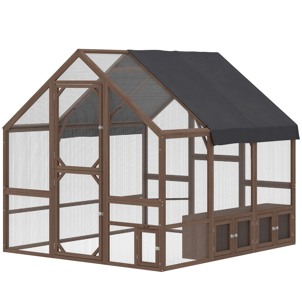 Large Wooden Chicken Coop for 8-10 Hens, Walk-in Chicken Run with Waterproof Cover, Nesting Boxes and Perches