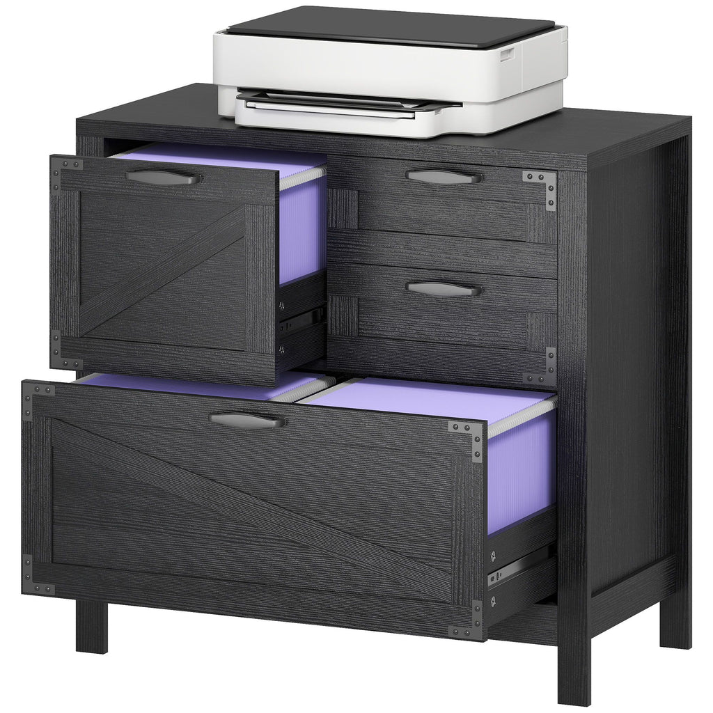 Lateral Filing Cabinet, Farmhouse File Cabinet with 4 Drawers, Fit Letter/A4/Legal Hanging Files, Black