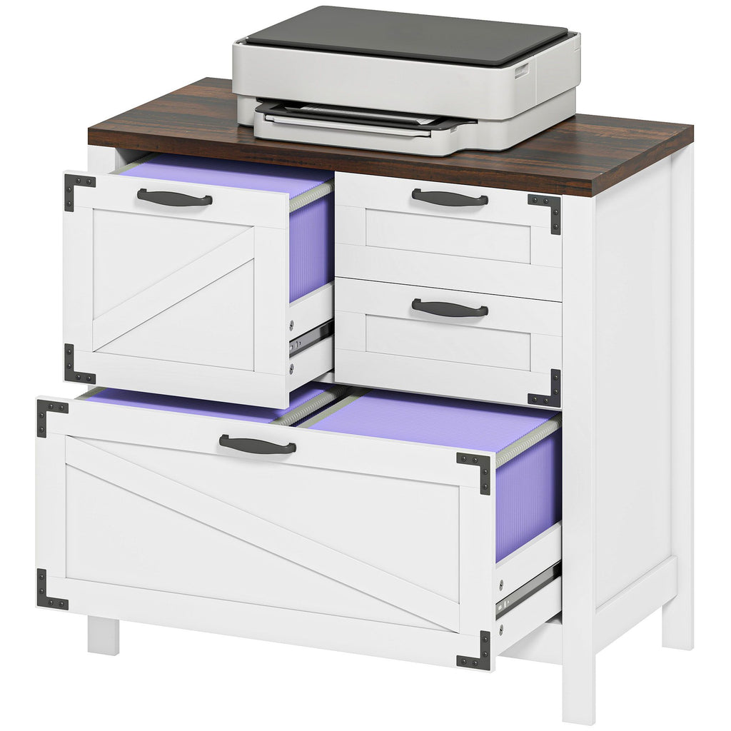 Lateral Filing Cabinet, Farmhouse File Cabinet with 4 Drawers, Fit Letter/A4/Legal Hanging Files, White