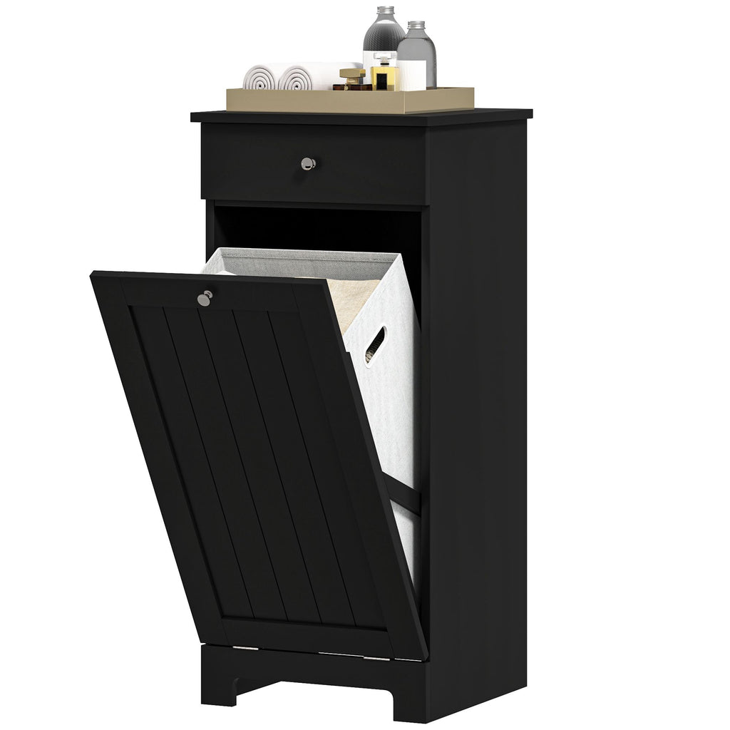 Laundry Hamper Cabinet, Laundry Cabinet with Tilt Out Laundry Basket and Drawer, Black