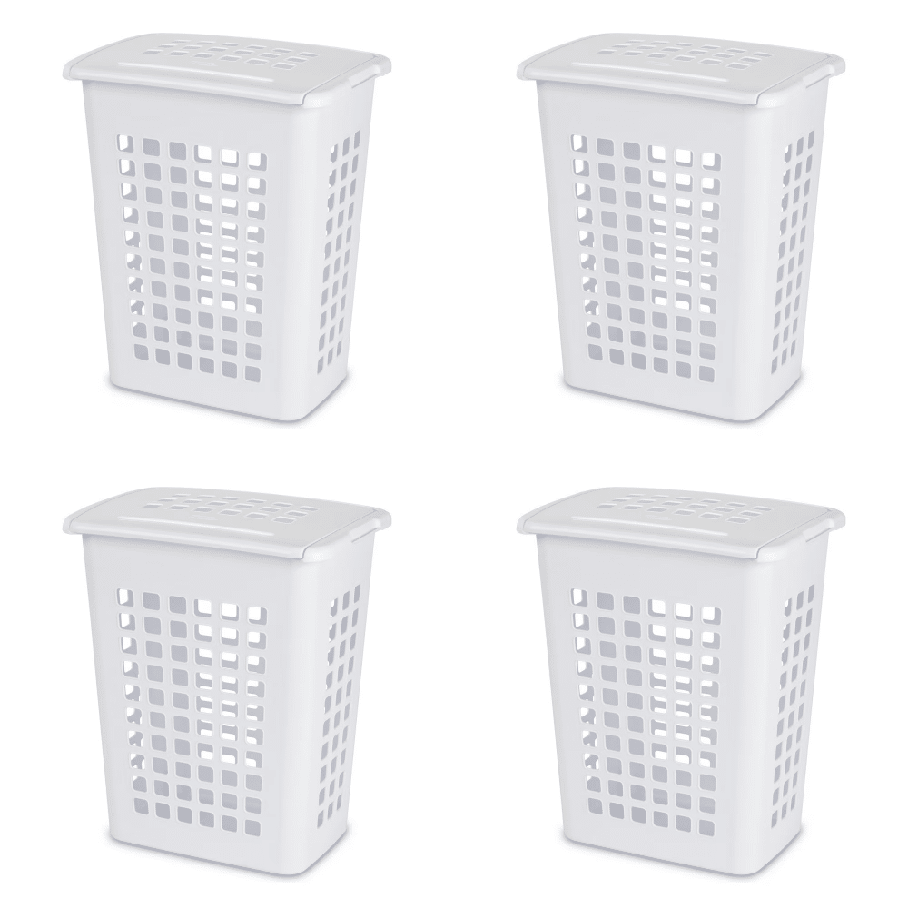 Laundry Hamper, Plastic, Jumbo Size with Lid and Carry Handles, White, Pack of 4 (Shipment from Walmart)