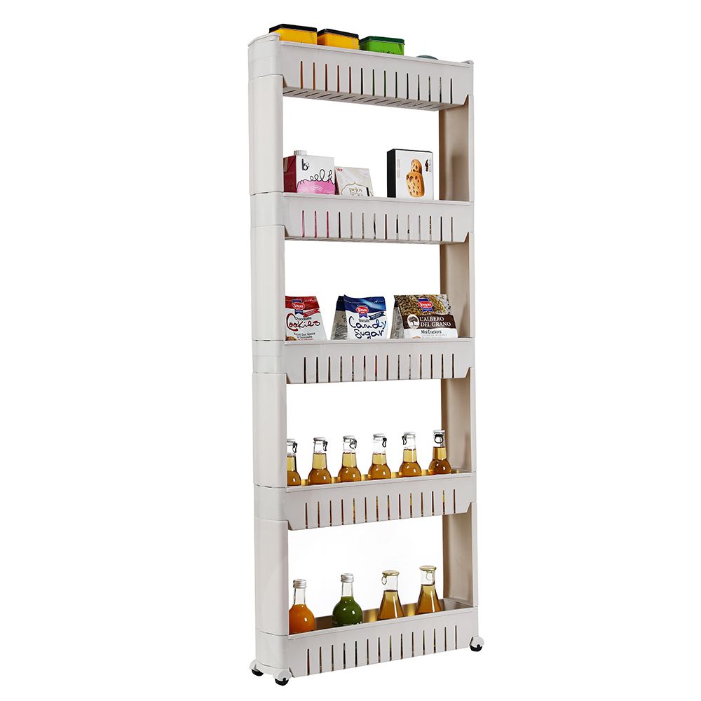 Laundry Room Organizer, Mobile Shelving Unit Organizer with 5 Large Storage Baskets, Gap Storage Slim Slide Out Pantry Storage Rack for Narrow Spaces RT