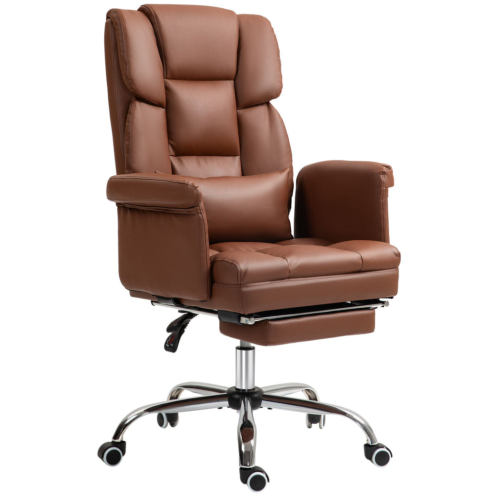 Leather Desk Chair, Ergonomic Task Office Chair with Footrest, Lumbar Support, Swivel Chair for Office, Brown