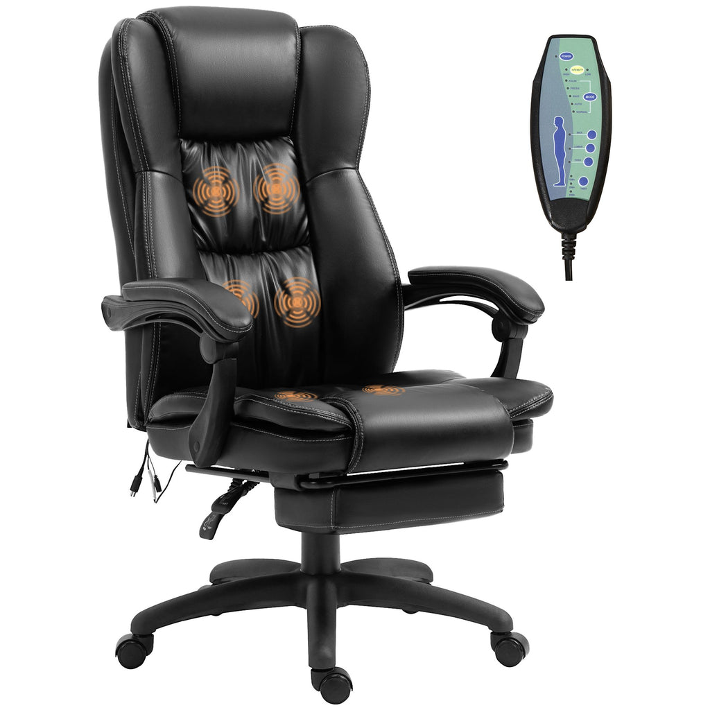 Leather High Back Executive Office Chair 6 Point Vibration Massage with Footrest Black