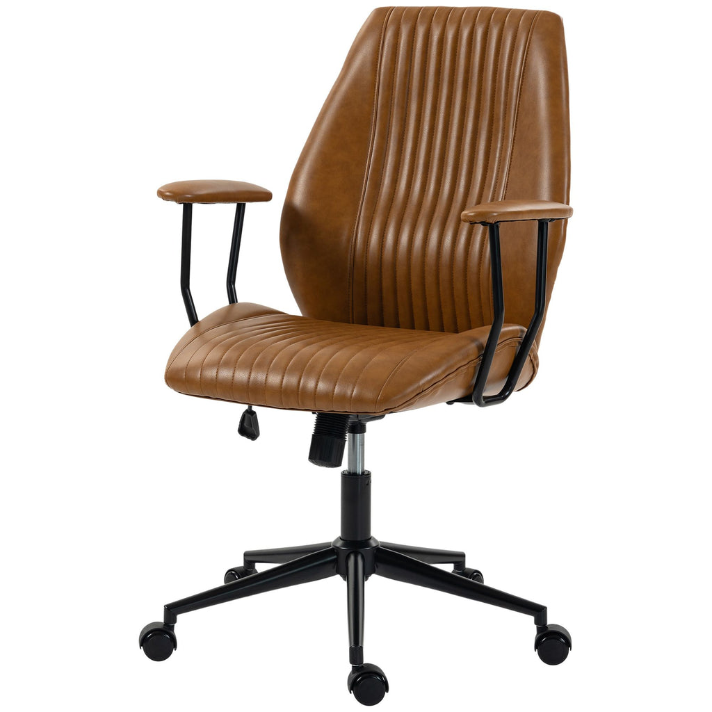 Leather Home Office Desk Chair, Vintage Computer Chair with Padded Arms, 360° Swivel, Adjustable Height, Tilt, Brown